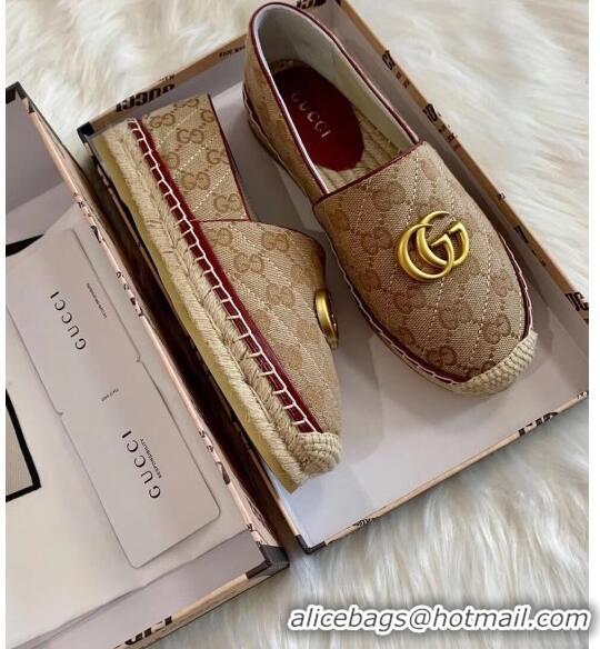 Buy Cheap Gucci GG Matelassé Canvas Espadrille G1410 Beige/Burgundy 2020