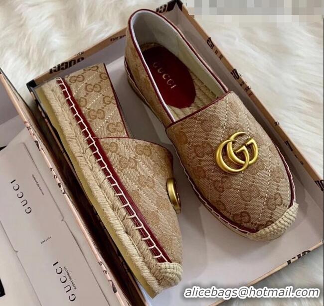 Buy Cheap Gucci GG Matelassé Canvas Espadrille G1410 Beige/Burgundy 2020