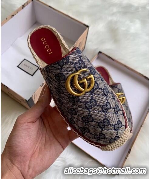 AAAAA Discount Gucci GG Matelassé Canvas Espadrille Slipper G1415 Blue 2020