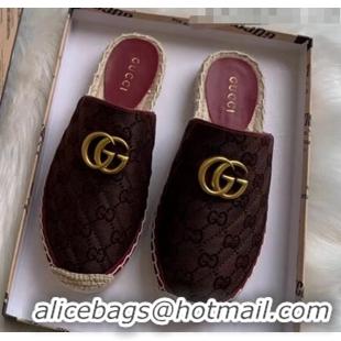 Fashion Gucci GG Matelassé Canvas Espadrille Slipper G1415 Chocolate 2020