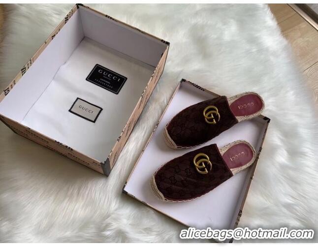 Fashion Gucci GG Matelassé Canvas Espadrille Slipper G1415 Chocolate 2020