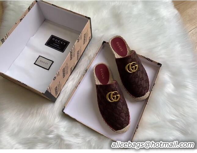 Fashion Gucci GG Matelassé Canvas Espadrille Slipper G1415 Chocolate 2020