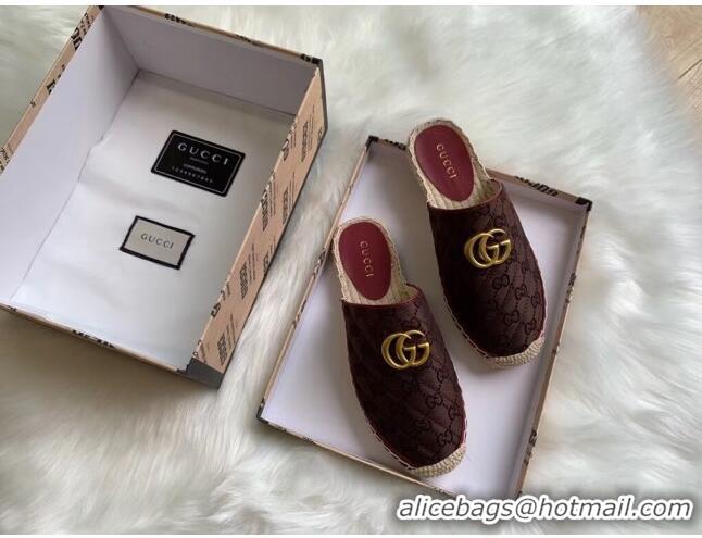 Fashion Gucci GG Matelassé Canvas Espadrille Slipper G1415 Chocolate 2020