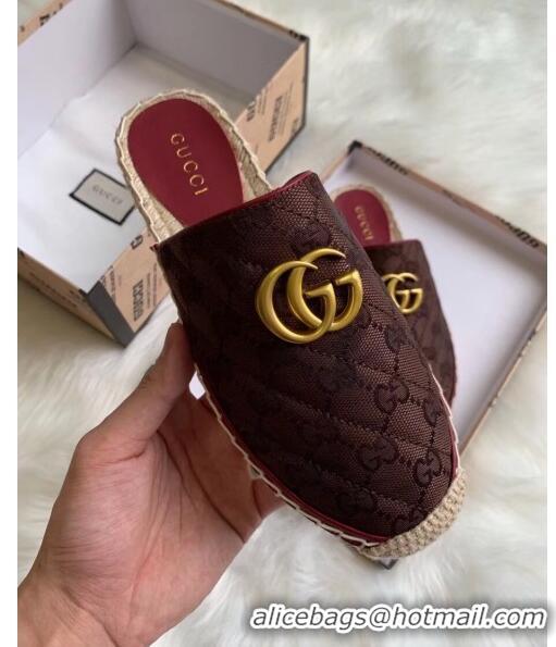 Fashion Gucci GG Matelassé Canvas Espadrille Slipper G1415 Chocolate 2020