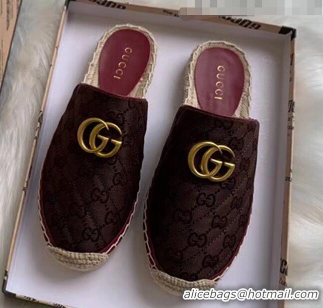 Fashion Gucci GG Matelassé Canvas Espadrille Slipper G1415 Chocolate 2020