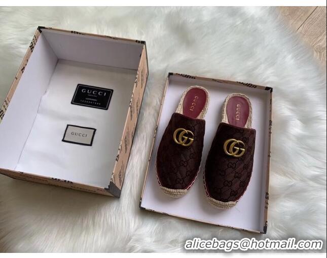 Fashion Gucci GG Matelassé Canvas Espadrille Slipper G1415 Chocolate 2020