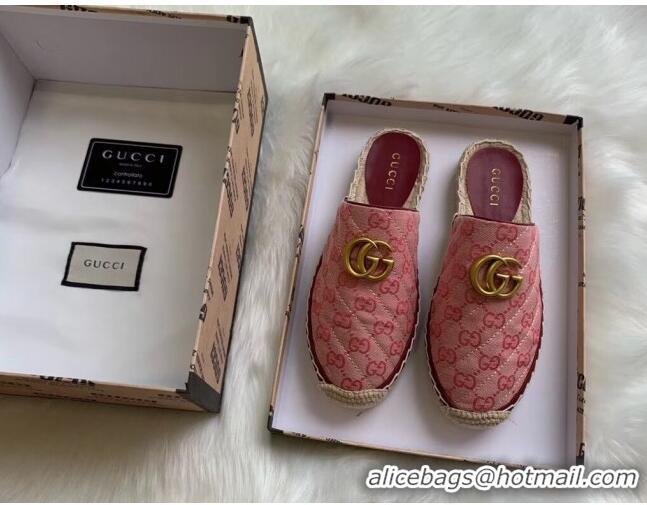 Cheapest Gucci GG Matelassé Canvas Espadrille Slipper G1415 Pink 2020