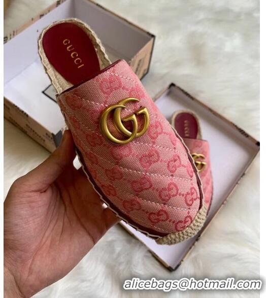 Cheapest Gucci GG Matelassé Canvas Espadrille Slipper G1415 Pink 2020