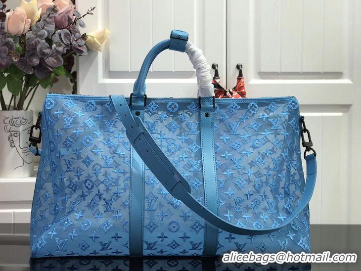 Top Grade Louis Vuitton Keepall Triangle Bandouliere 50 M45048 Blue