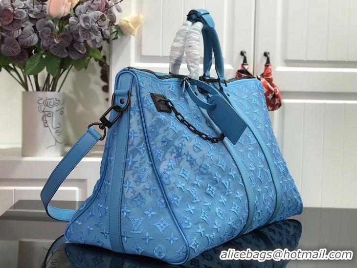 Top Grade Louis Vuitton Keepall Triangle Bandouliere 50 M45048 Blue