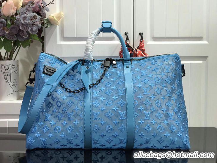 Top Grade Louis Vuitton Keepall Triangle Bandouliere 50 M45048 Blue