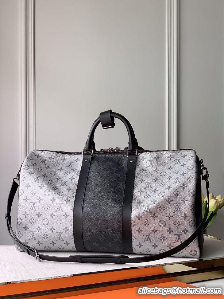 Discount Louis Vuitton Monogram Canvas Keepall Bandouliere 50 Bag M43818 Black/Silver