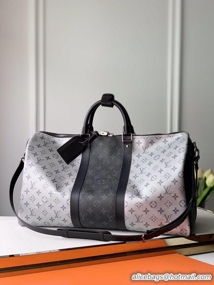 Discount Louis Vuitton Monogram Canvas Keepall Bandouliere 50 Bag M43818 Black/Silver