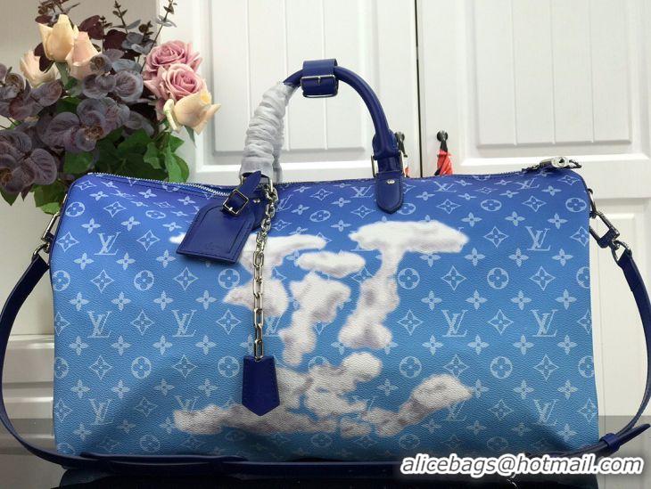 Fashion Louis Vuitton Sky Blue and Cloud White Keepall Bandouliere 50 Bag M42001