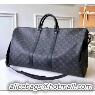 Discount Louis Vuitton Monogram Eclipse canvas Keepall 55 Bandoulière Bag M40605