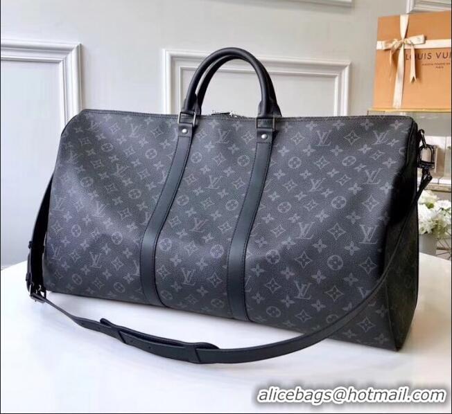 Discount Louis Vuitton Monogram Eclipse canvas Keepall 55 Bandoulière Bag M40605