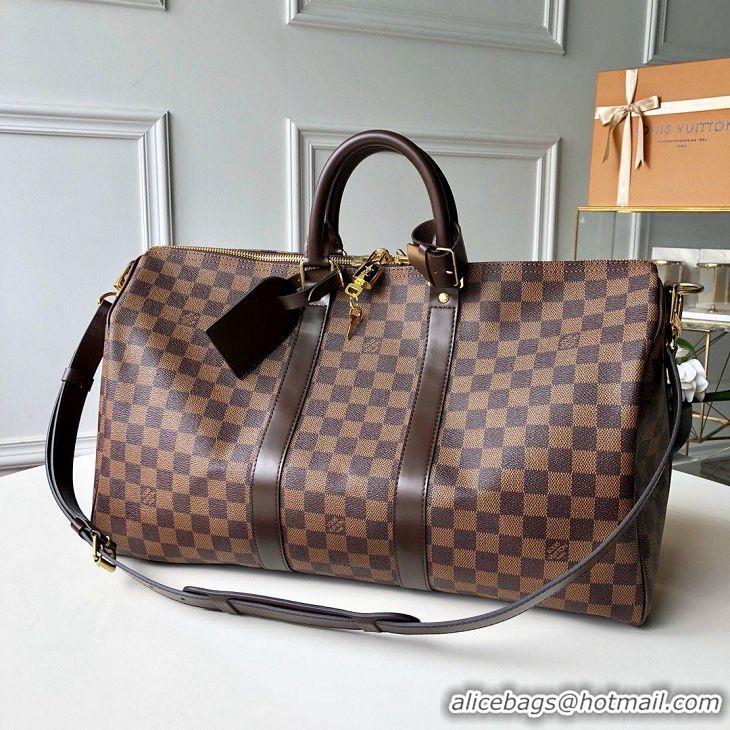 Top Design Louis Vuitton Damier Ebene Canvas Keepall Bandouliere 45 Bag N41428