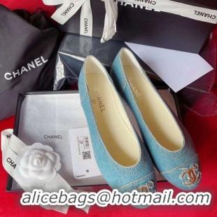 Top Quality Chanel Denim Classic Ballerinas Flats G18018 Light Blue