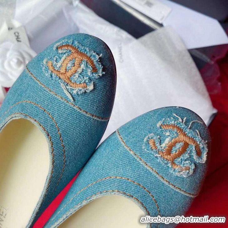 Top Quality Chanel Denim Classic Ballerinas Flats G18018 Light Blue