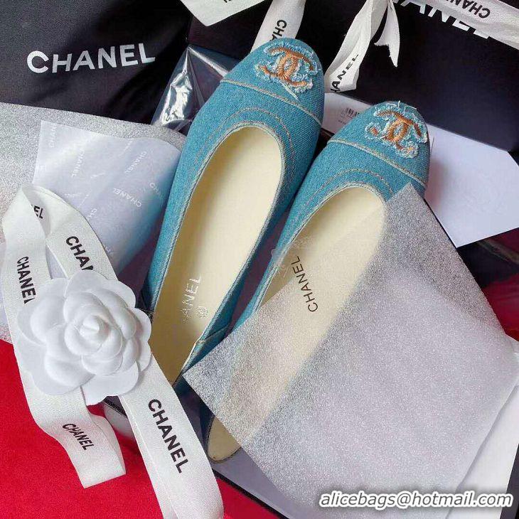 Top Quality Chanel Denim Classic Ballerinas Flats G18018 Light Blue