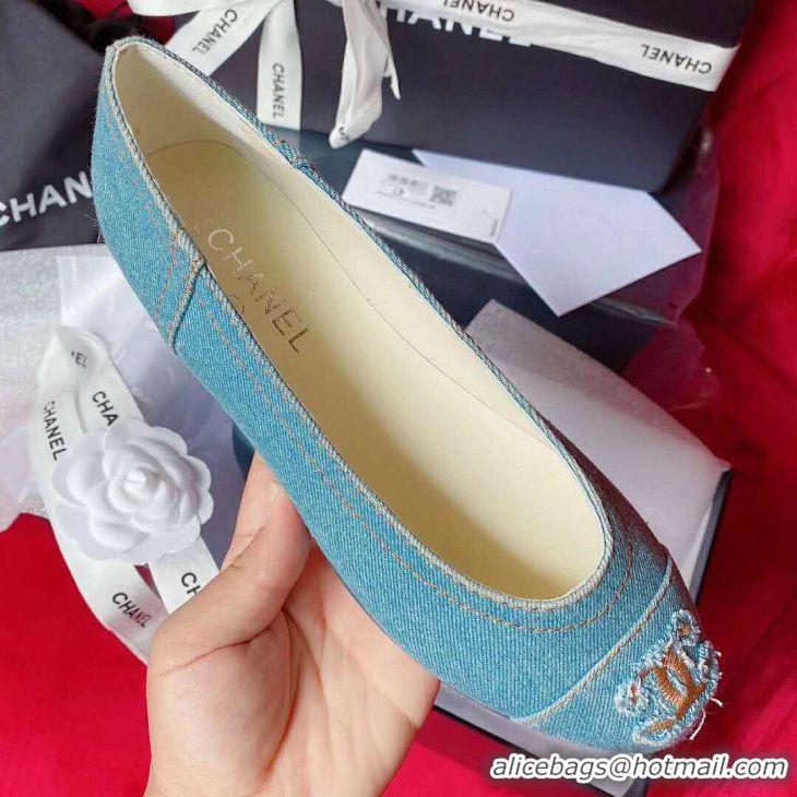 Top Quality Chanel Denim Classic Ballerinas Flats G18018 Light Blue