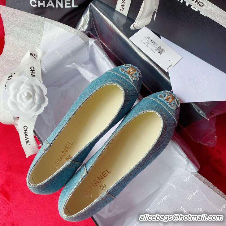 Top Quality Chanel Denim Classic Ballerinas Flats G18018 Light Blue