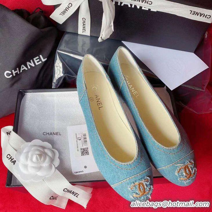 Top Quality Chanel Denim Classic Ballerinas Flats G18018 Light Blue