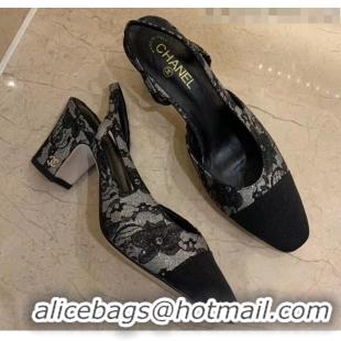 Trendy Design Chanel Slingbacks In Lambskin & Lace G31318 Black 2020