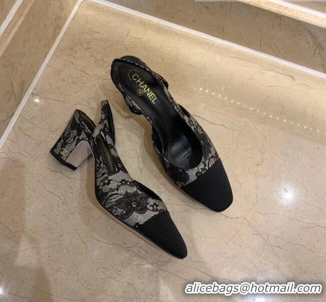 Trendy Design Chanel Slingbacks In Lambskin & Lace G31318 Black 2020