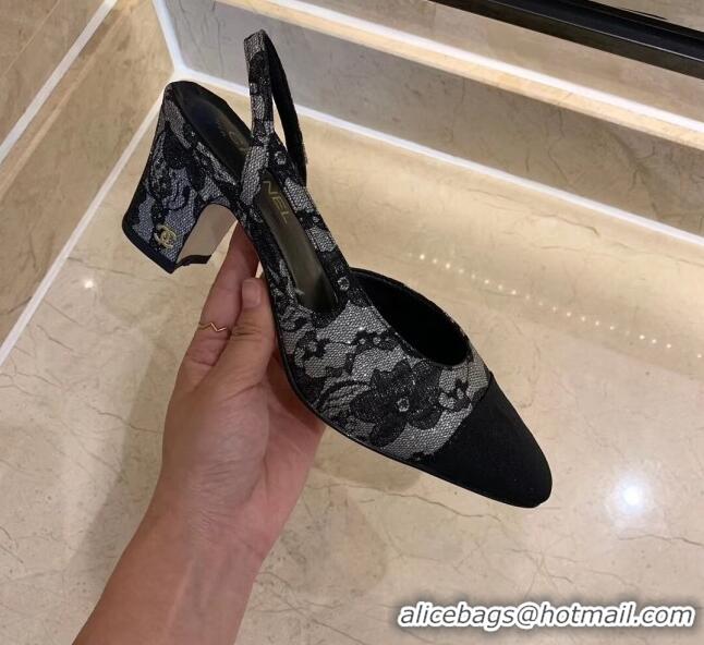 Trendy Design Chanel Slingbacks In Lambskin & Lace G31318 Black 2020