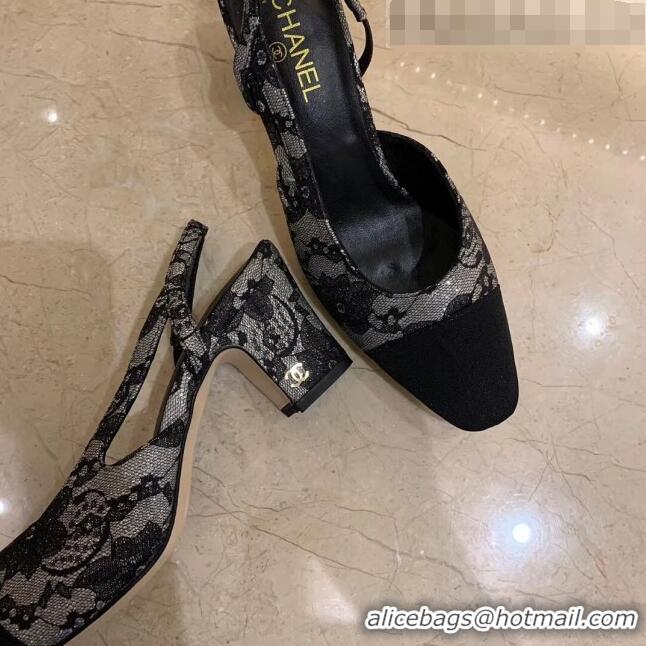 Trendy Design Chanel Slingbacks In Lambskin & Lace G31318 Black 2020