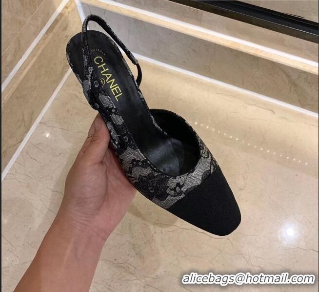 Trendy Design Chanel Slingbacks In Lambskin & Lace G31318 Black 2020