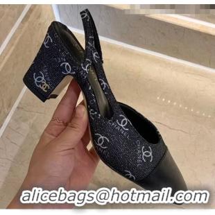 Promotional Chanel Slingbacks In Lambskin & CC Logo Printed Fabric G31318 Black 2020