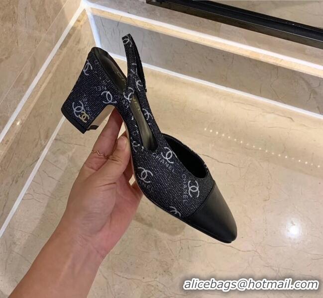 Promotional Chanel Slingbacks In Lambskin & CC Logo Printed Fabric G31318 Black 2020