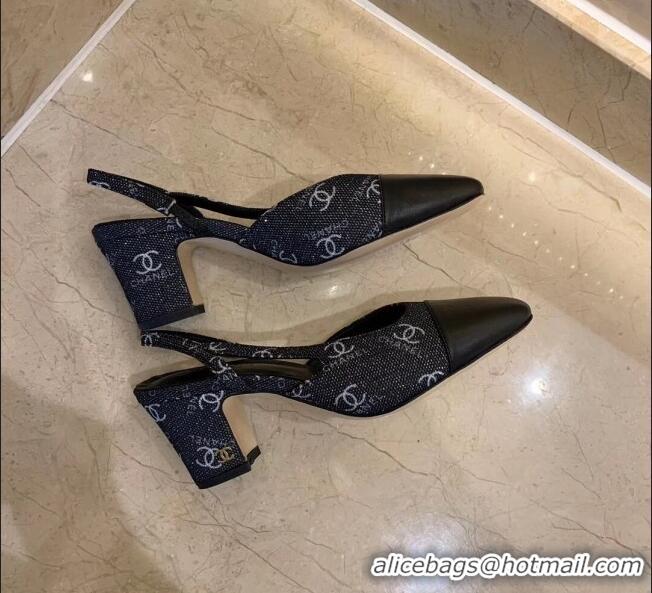 Promotional Chanel Slingbacks In Lambskin & CC Logo Printed Fabric G31318 Black 2020