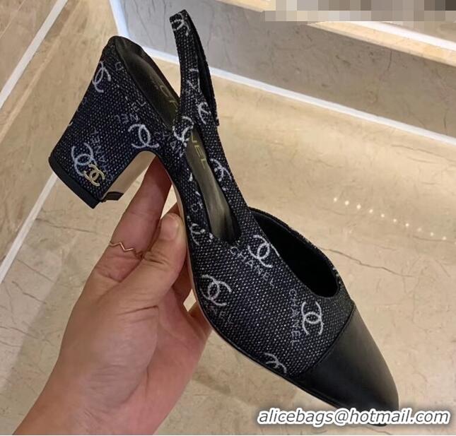 Promotional Chanel Slingbacks In Lambskin & CC Logo Printed Fabric G31318 Black 2020