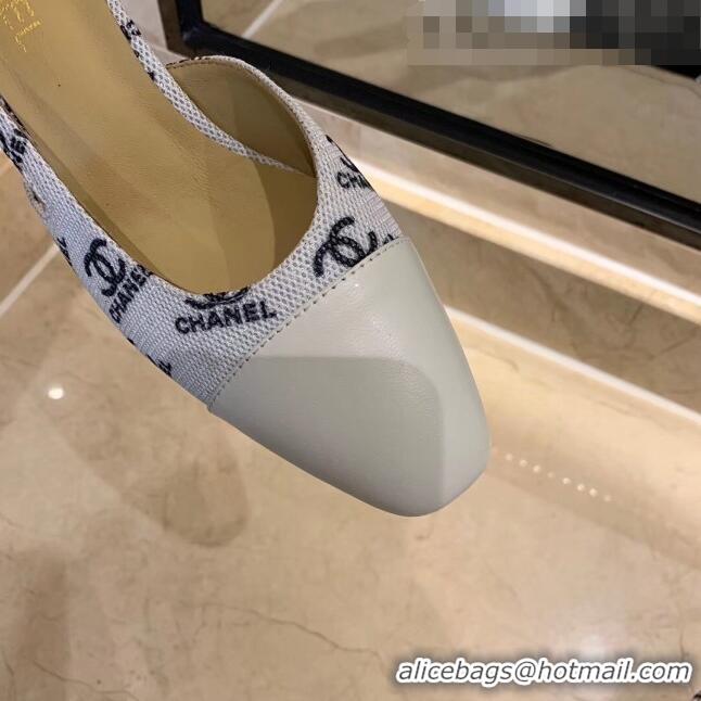 Unique Grade Chanel Slingbacks In Lambskin & CC Logo Printed Fabric G31318 White 2020