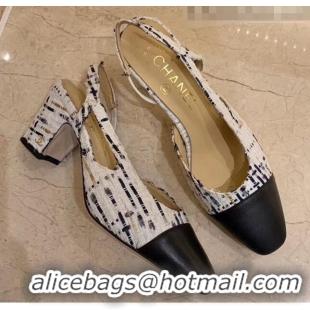 Top Quality Chanel Slingbacks In Lambskin & Tweed G31318 White/Black 2020