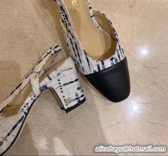 Top Quality Chanel Slingbacks In Lambskin & Tweed G31318 White/Black 2020