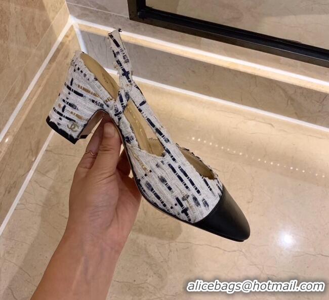 Top Quality Chanel Slingbacks In Lambskin & Tweed G31318 White/Black 2020