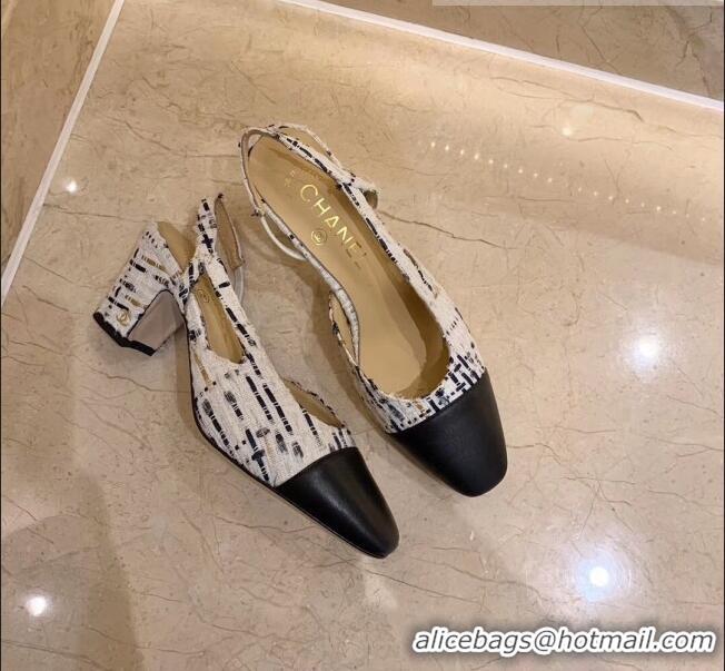 Top Quality Chanel Slingbacks In Lambskin & Tweed G31318 White/Black 2020