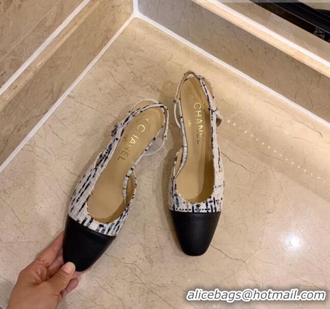 Top Quality Chanel Slingbacks In Lambskin & Tweed G31318 White/Black 2020