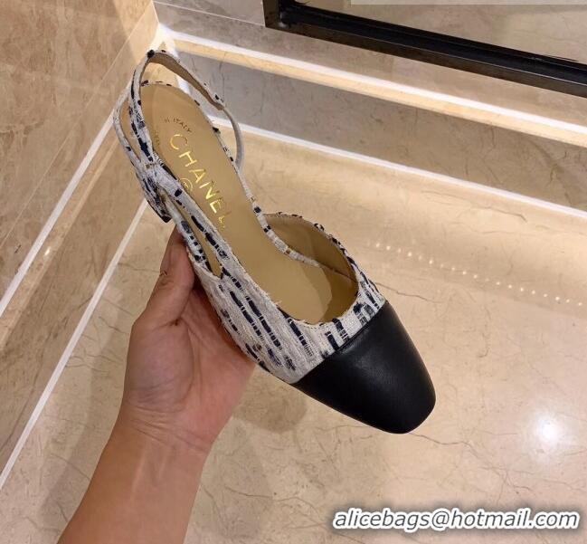 Top Quality Chanel Slingbacks In Lambskin & Tweed G31318 White/Black 2020