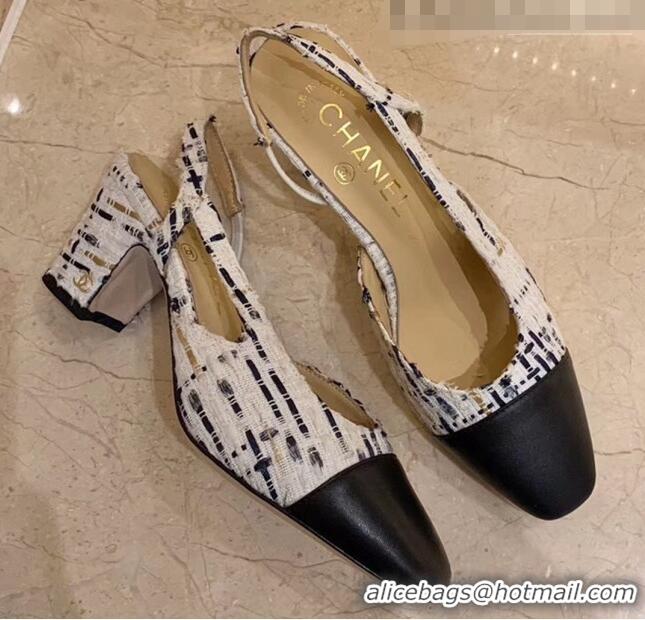 Top Quality Chanel Slingbacks In Lambskin & Tweed G31318 White/Black 2020