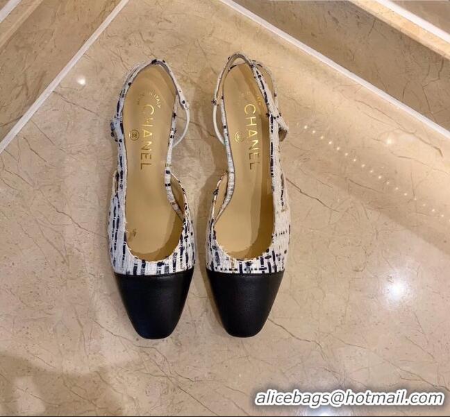 Top Quality Chanel Slingbacks In Lambskin & Tweed G31318 White/Black 2020