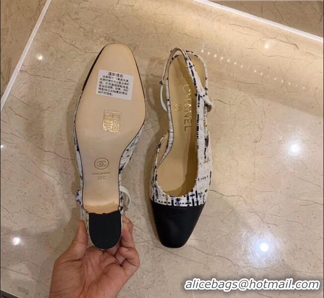 Top Quality Chanel Slingbacks In Lambskin & Tweed G31318 White/Black 2020