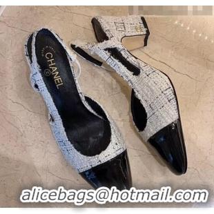 Super Quality Chanel Slingbacks In Patent Leather & Tweed G31318 White/Black 2020