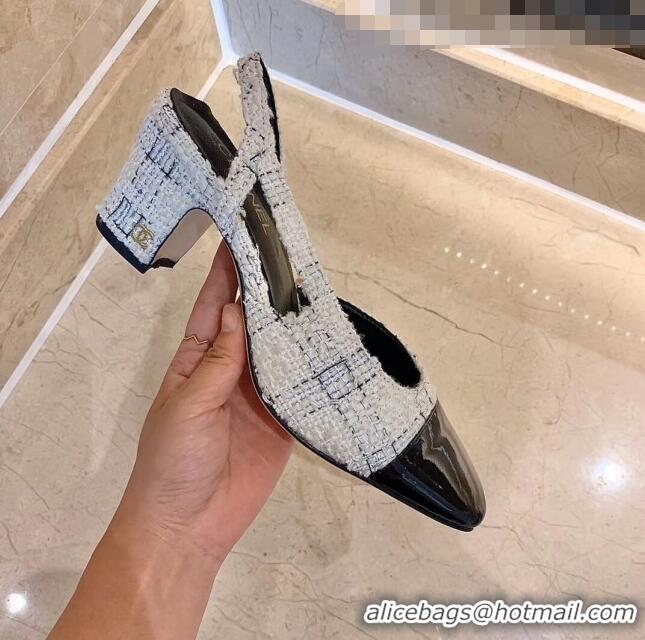 Super Quality Chanel Slingbacks In Patent Leather & Tweed G31318 White/Black 2020