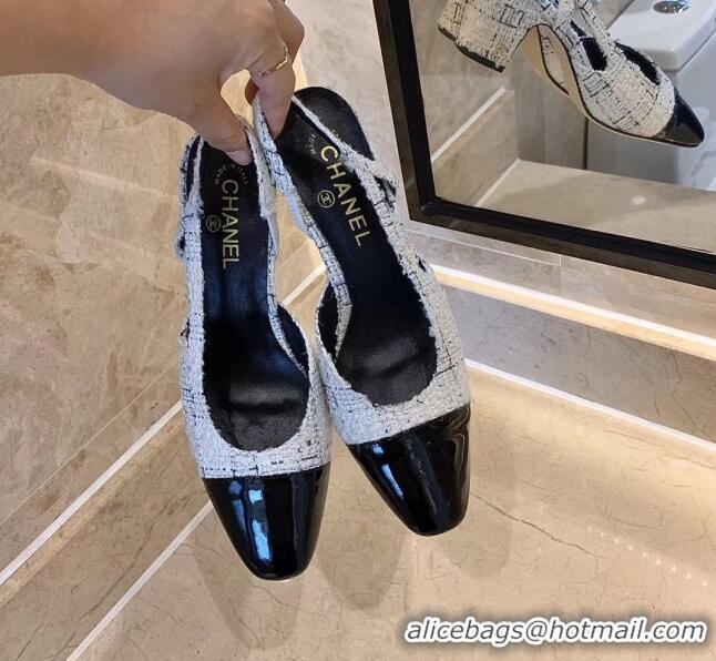 Super Quality Chanel Slingbacks In Patent Leather & Tweed G31318 White/Black 2020