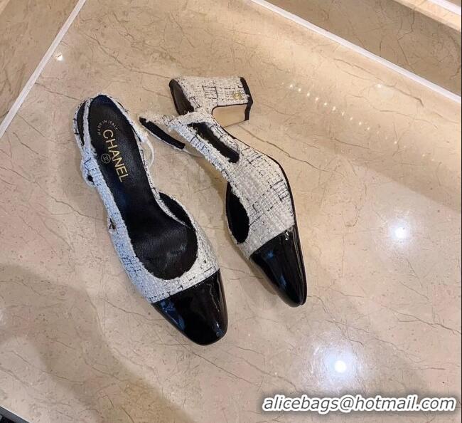 Super Quality Chanel Slingbacks In Patent Leather & Tweed G31318 White/Black 2020